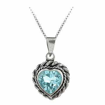 Sterling Silber Blau Topaz Twist Border Herz Anhänger