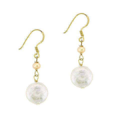 18 Karat Gold über Sterling Silber Frischwasser Kultur Weiß & Pink Münze Pearl Dangle Ohrringe