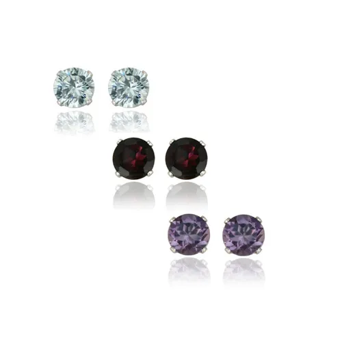Sterling Silber 5mm Amethyst, blaue Topaz & Garnet-Stick - Ohrringe, Set von 3