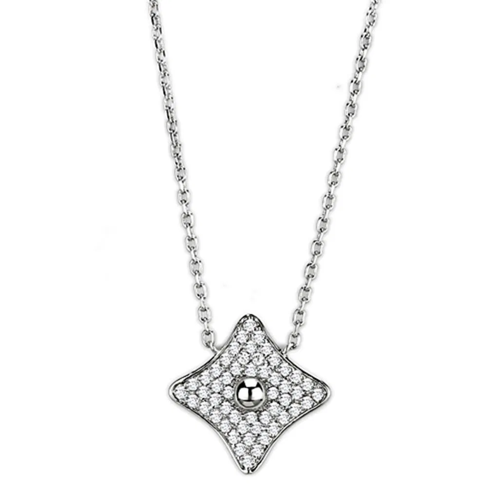 3W430 - Rhodium-Messing - Halskette mit AAA-Klasse CZ in Clear