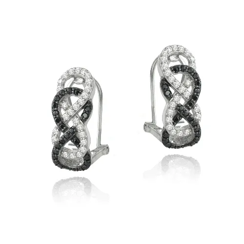 Sterling Silber Schwarz & Weiß CZ Double Eternity Half Hoop Ohrringe