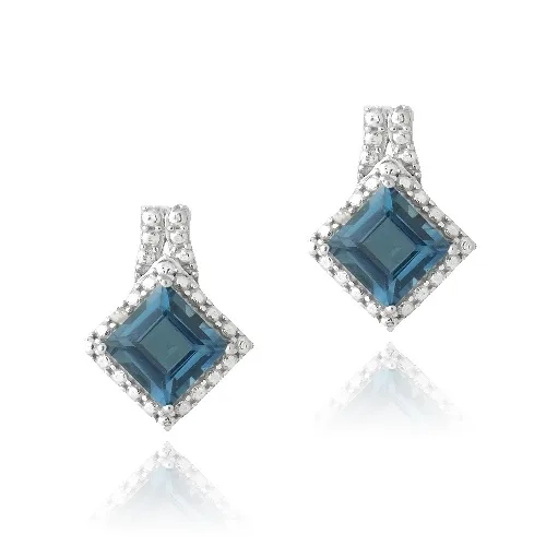 Sterling Silber 2,5 ct London Blue Topaz & Diamond Accent Diamant-Shape Ohrringe