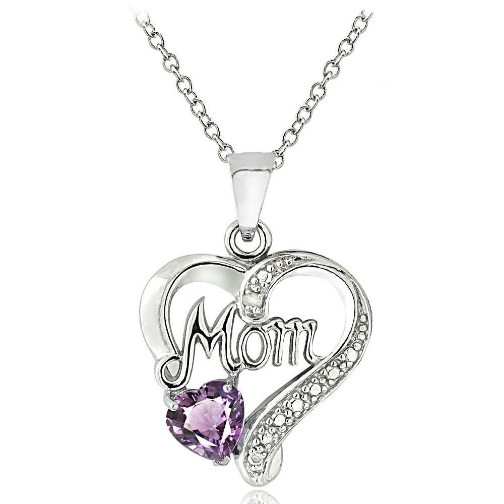 Sterling Silber Amethyst & Diamant Akzent Mom Herz Anhänger