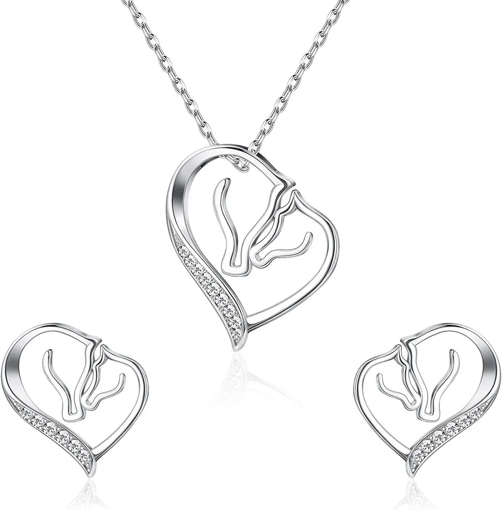Mutter und Kind Pferdekopf Herz Anhänger Halskette und Ohrringe Set für Frauen Muttertag Geschenke für Großmutter Mutter Tochter Frau
