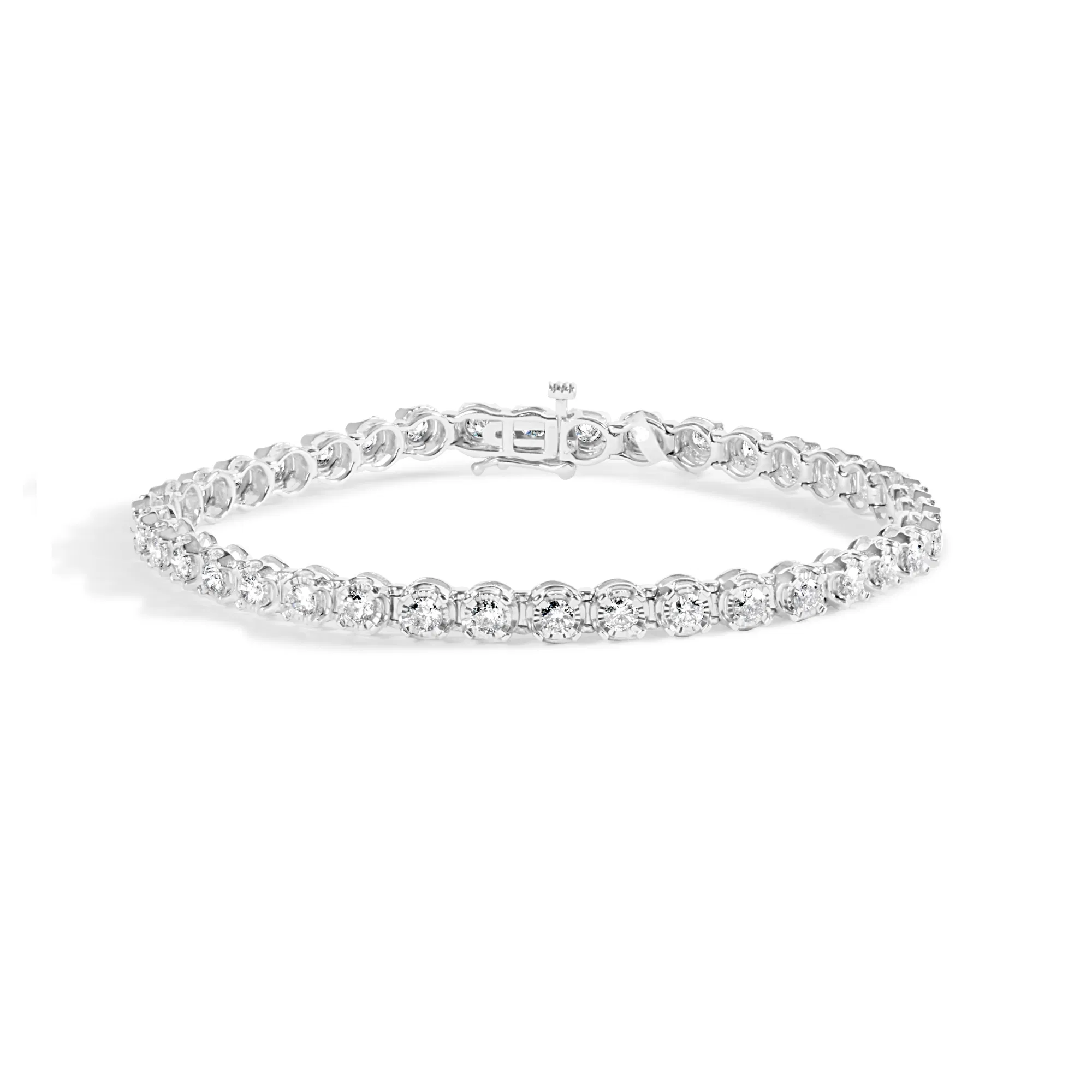 10 Karat Weißgold 3.00 Cttw Wunder-Set Diamant Bezel Link Stil Tennis-Armband (H-I Farbe, I2 - I3 Klarheit) - 7.5