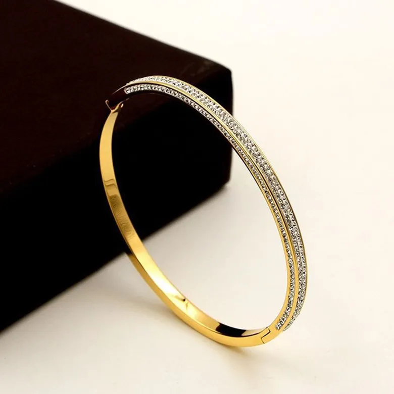 Doppelreihe Bohrer Zirkon Full Star Gold Titanium Stahl Armband