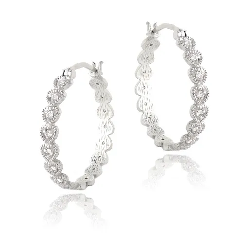 Sterling Silber CZ 25mm Herzen Hoop Ohrringe