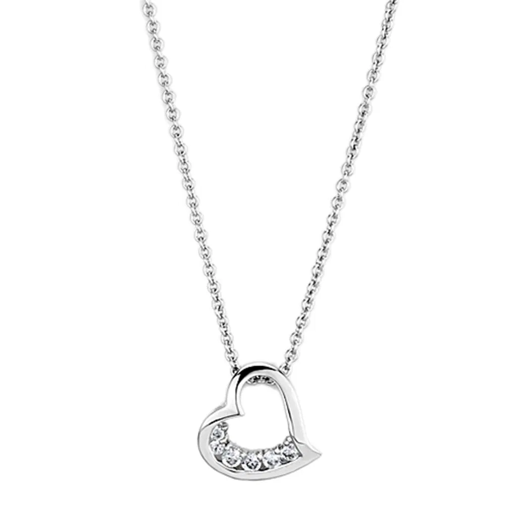 3W410 - Rhodium-Messing - Halskette mit AAA-Klasse CZ in Clear