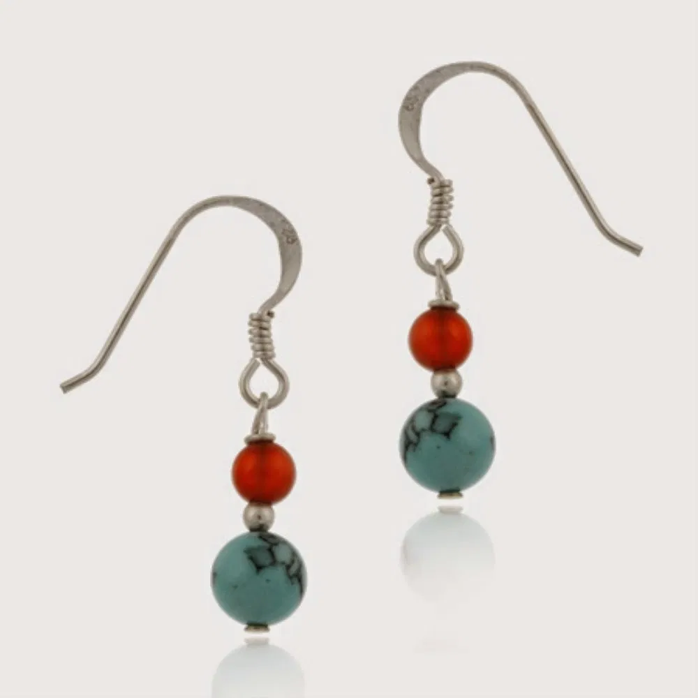 Sterling Silber Türkis & Carnelian Perlen Dangle Ohrringe