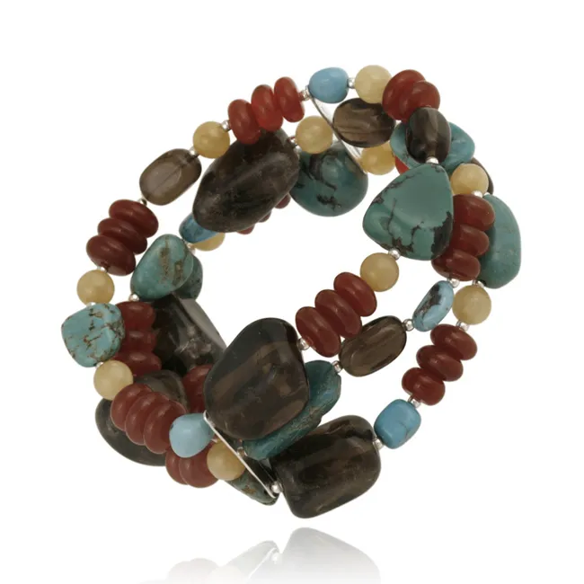 Sterling Silber Aragonit, Carnelian, Created Türkis & Smokey Quarz Nuggets Stretch Armband