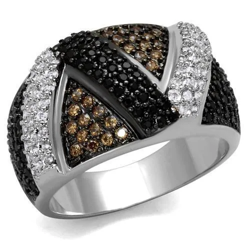 3W1088 - Rhodium + Ruthenium-Messingring mit AAA-Klasse CZ in mehrfarbigen Farben