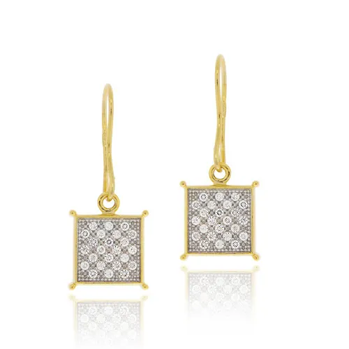 18 Karat Gold über Sterling Silber Zwei-Ton CZ Micro Pave Square Ohrringe