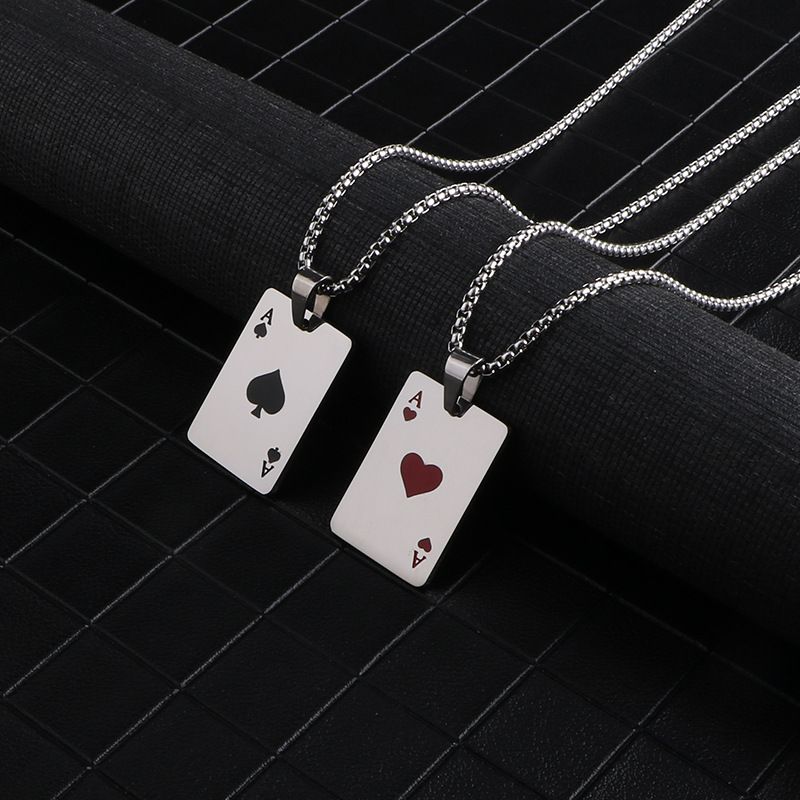 Männer Statement Poker Lucky Ace of Spades Anhänger Halskette Rot Schwarz Silber Farbe Edelstahl lange Kette Halskette Schmuck