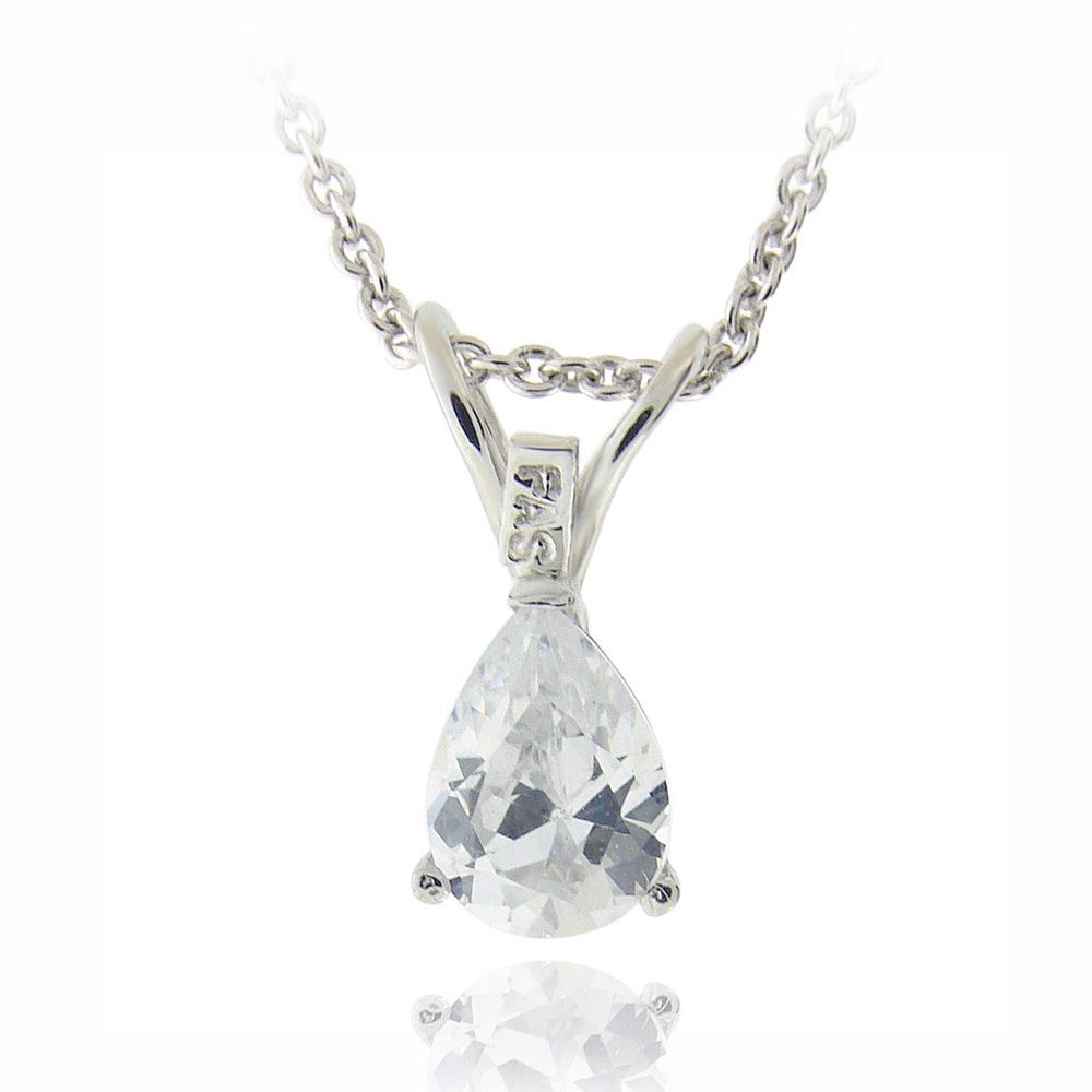 Silver Tone 3/4ct CZ Teardrop Solitaire Kette, 7x5mm