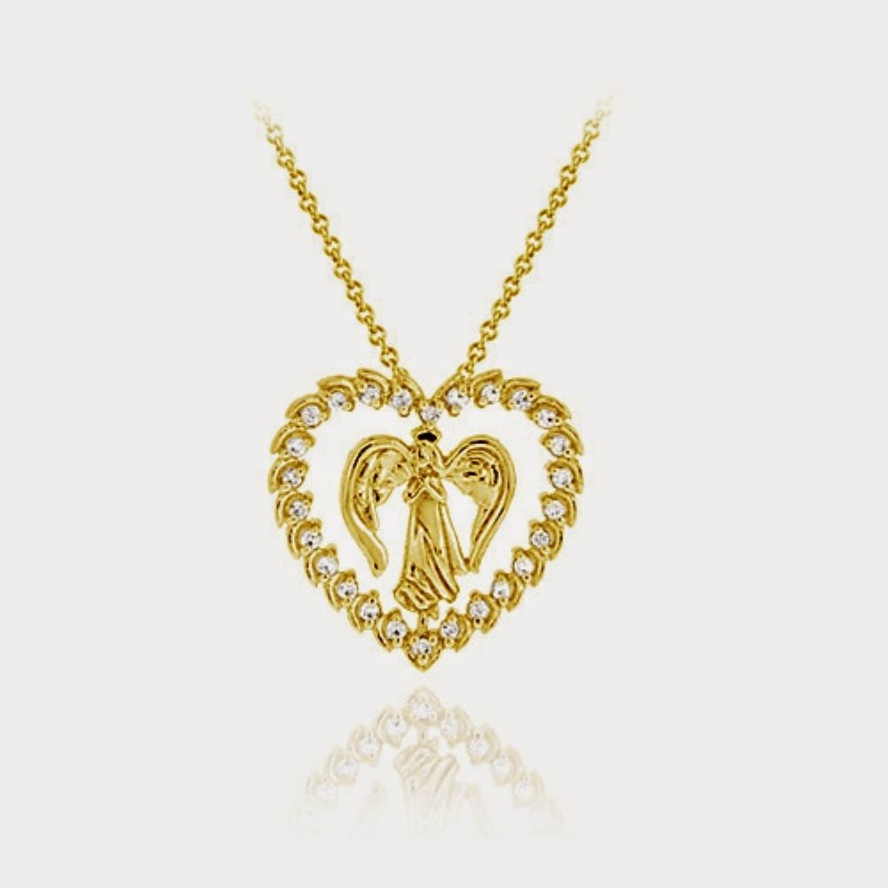 18 Karat Gold über Sterling Silber CZ Engel in Herz Slide Anhänger