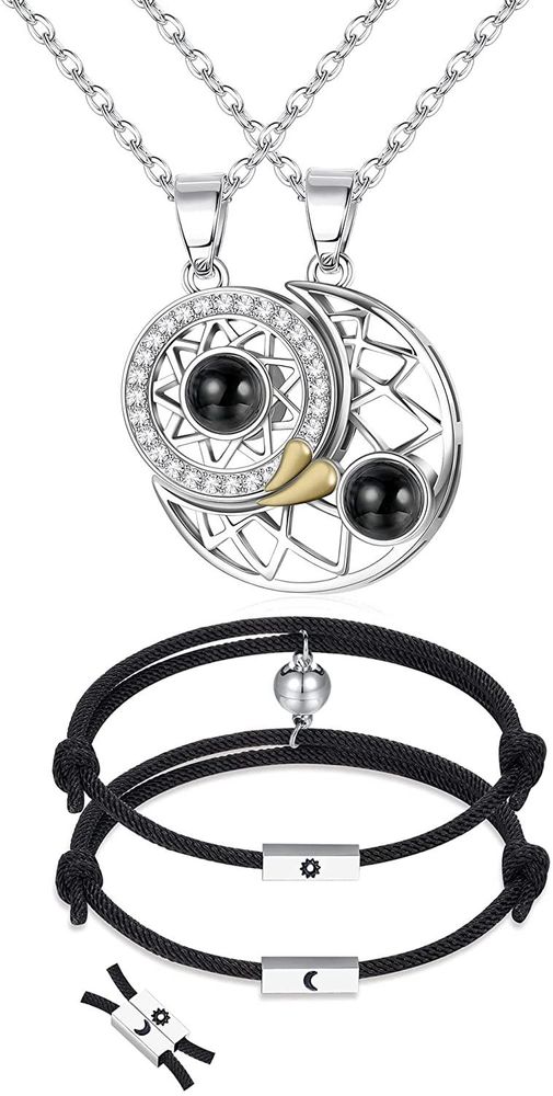100 Sprachen Übereinstimmung Halskette Armbänder für Paare Sonne und Mond Magnetische Projektion Halskette Paare Armbänder Beziehung bester Freund Armbänder Paare Schmuck