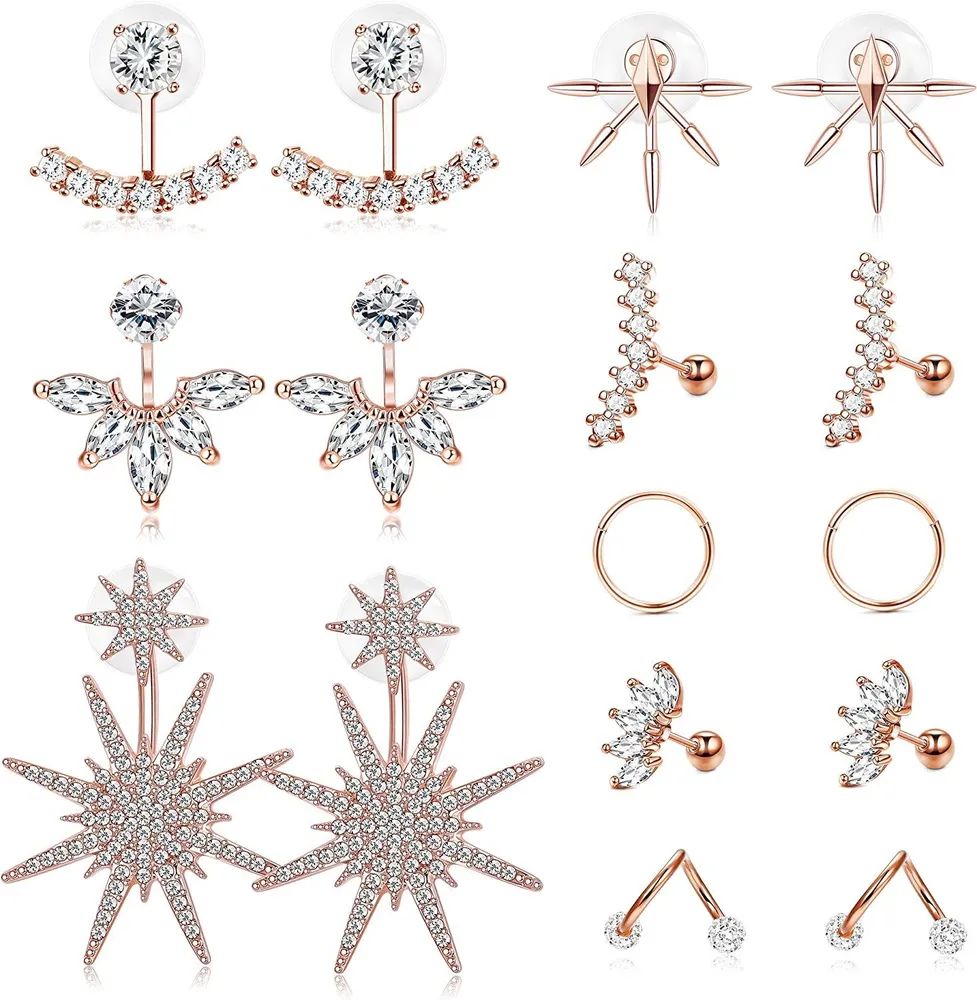 8 Paare Jacke Knorpel Ohrringe Ohrhelix Manschetten Crawler Lotus Ohrringe Front Rücken Hoop Stud Knorpel Piercing Schmuck für Frauen Mädchen