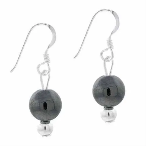 Sterling Silber 6mm Hematit Perlen Dangle Ohrringe