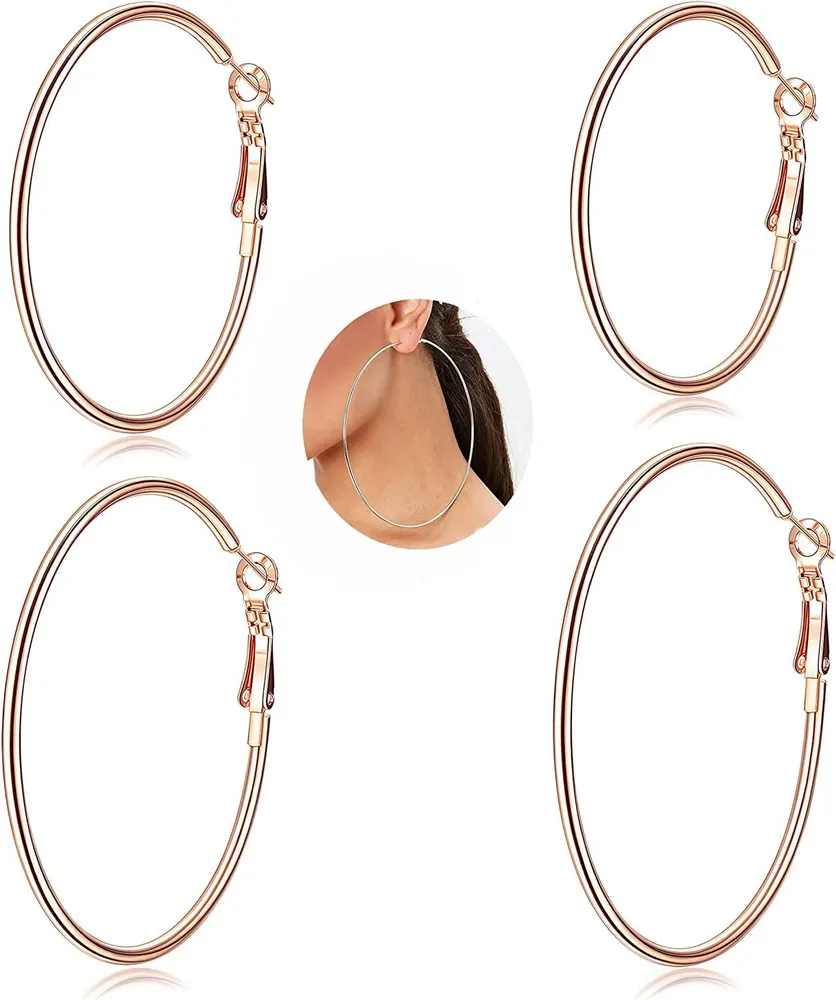 4 Paare 18K Gold Plated Big Hoop Ohrringe für Frauen Edelstahl Ohrringe Set Geschenk für Frauen (2'' 2,5'' 3'' 4'')