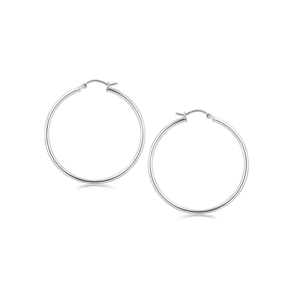 Sterling Silber Rhodium Plated dünne große polierte Hoop Ohrringe (2x40mm)