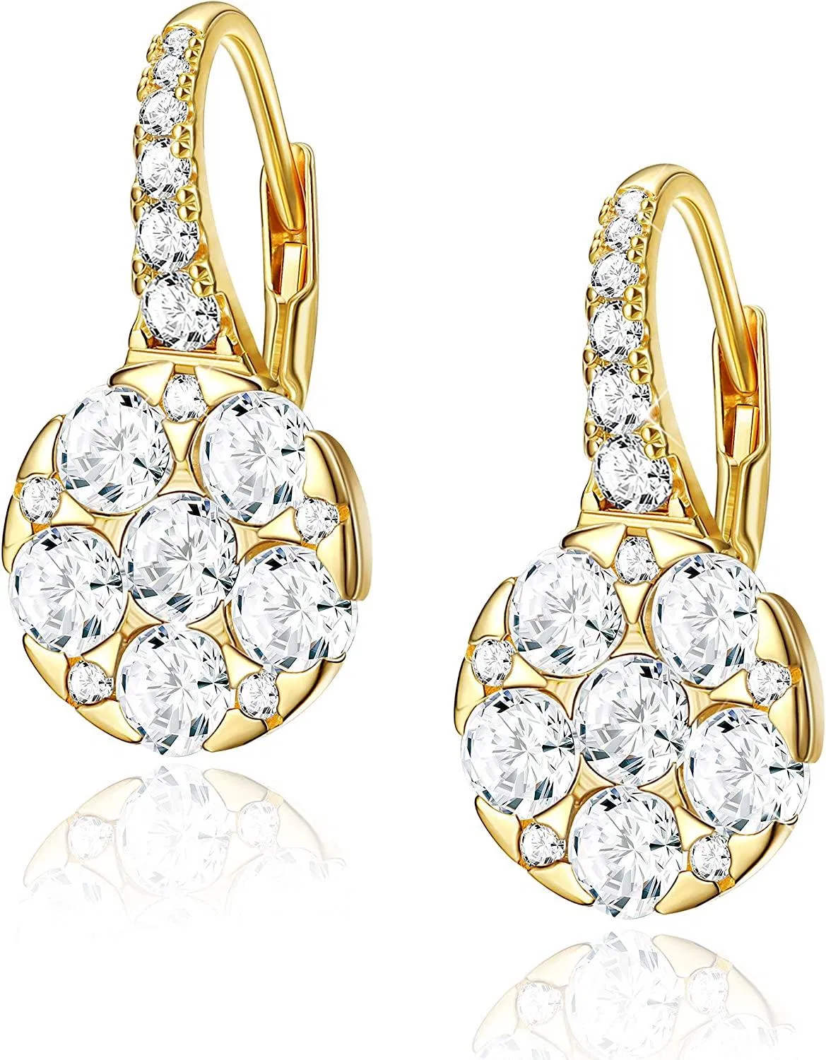 925 Sterling Cubic Zirkonia Drop Ohrringe 18K Gold Plated Round Leverback Ohrringe Simple Basic Dangle Ohrringe Für Frauen