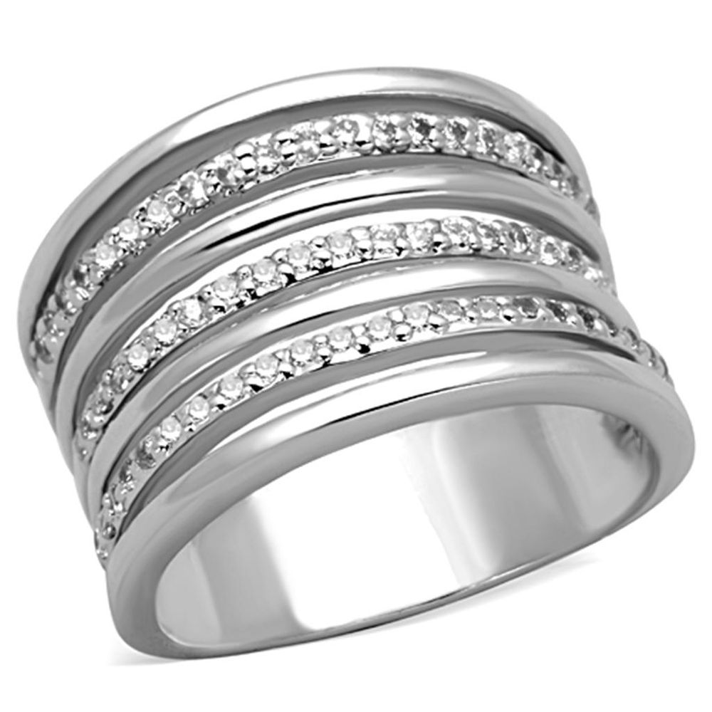 3W791 - Rhodium-Messing - Ring mit AAA-Klasse CZ in Clear