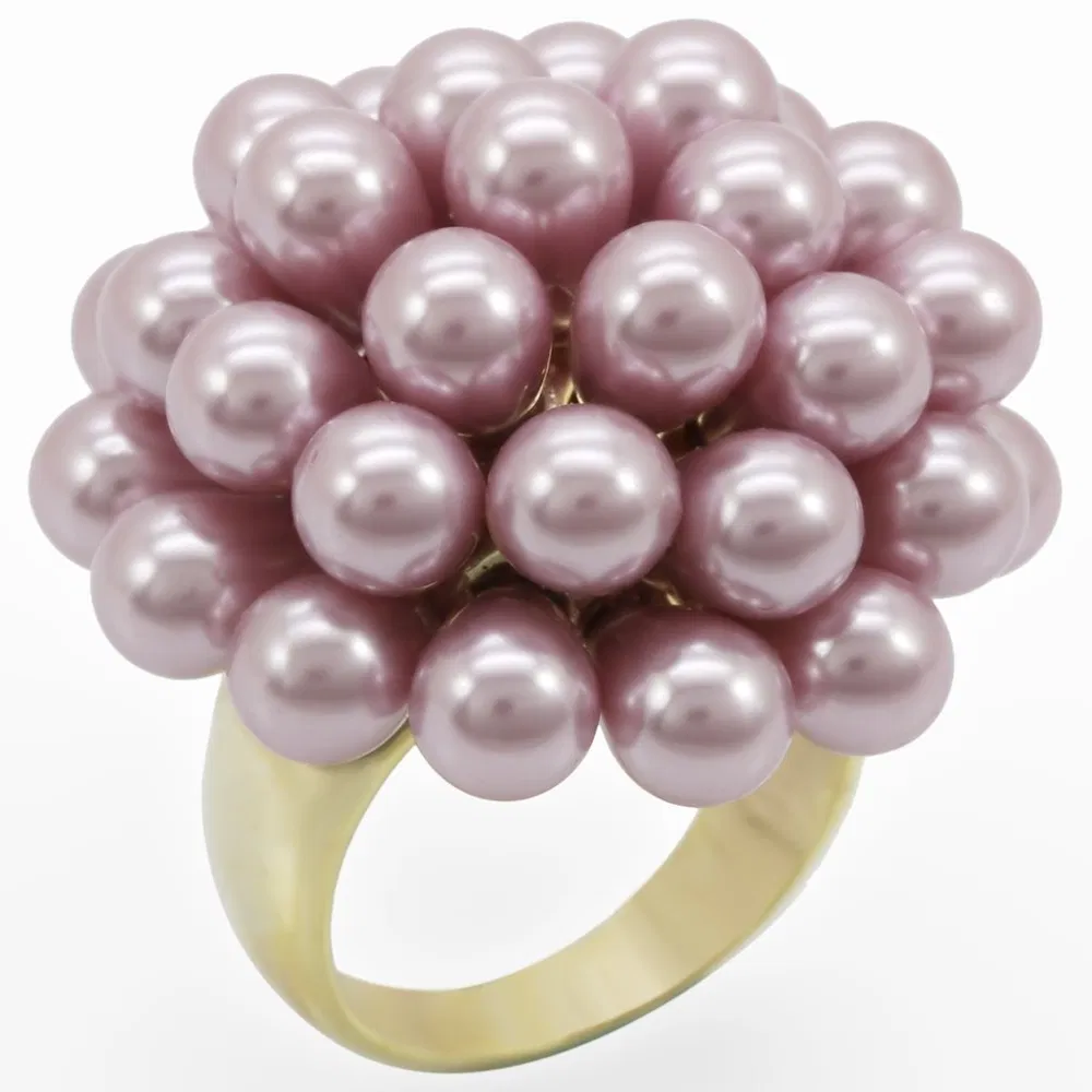1W051 - Gold-Messing - Ring mit synthetischer Perle in leichter Amethyst