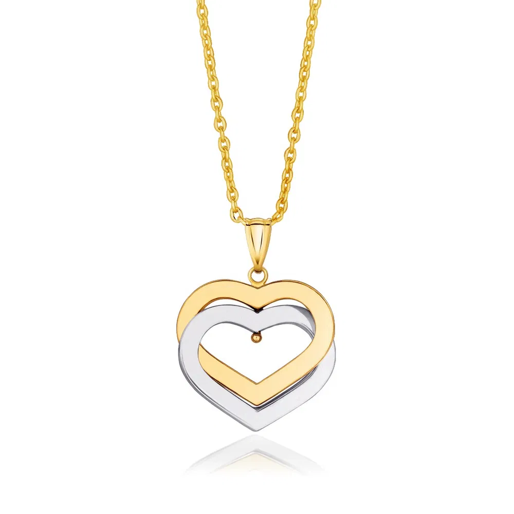14 Karat Zwei-Tone Gold Verflechtene Herzen Anhänger