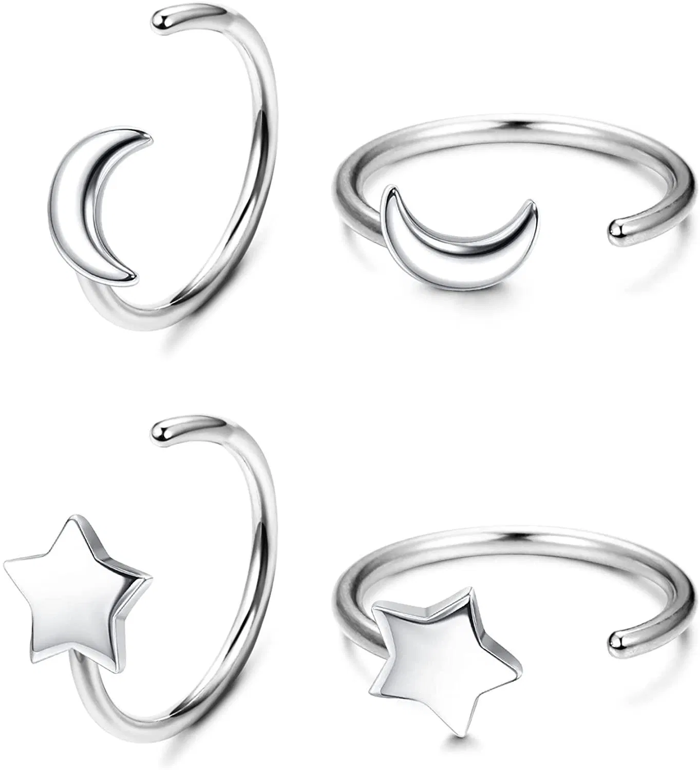 2 Paare 925 Sterling Huggie Studs Ohrringe kleine Halbschleife Ohrringe für Frauen Mädchen winzige Knorpel Ohrringe Ballstar Opal Moonstone Ohrringe hypoallergene Nase Piercing Ring 20G