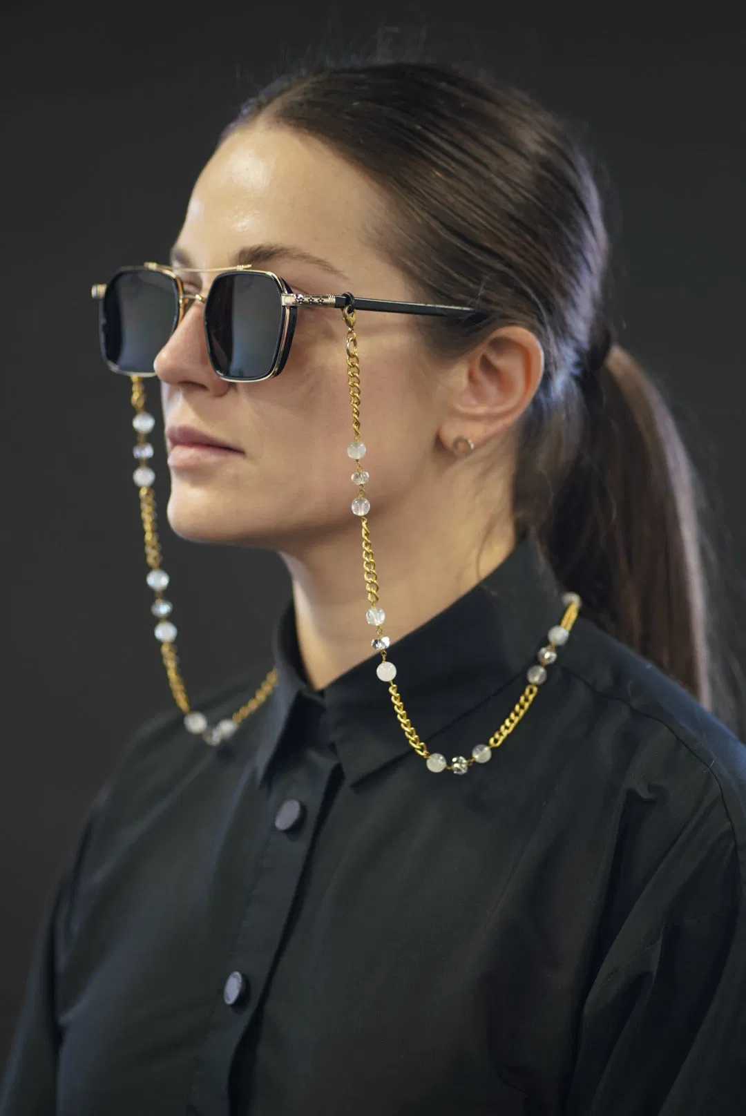 Moonstone X Clear Quarz Sonnenbrillen Kette