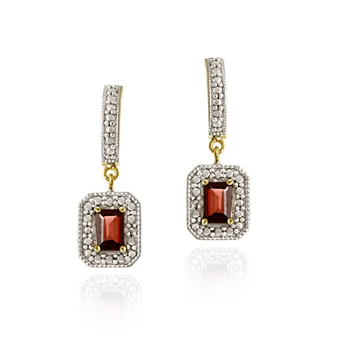 18 Karat Gold über Sterling Silber Zwei-Ton - Granat & Diamant-Akzent Rechteck Dangle Ohrringe