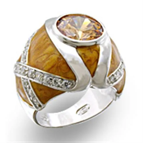 37414 - Hochpolierter 925 Sterling-Silberring mit CZ-Klasse AAA in Champagne