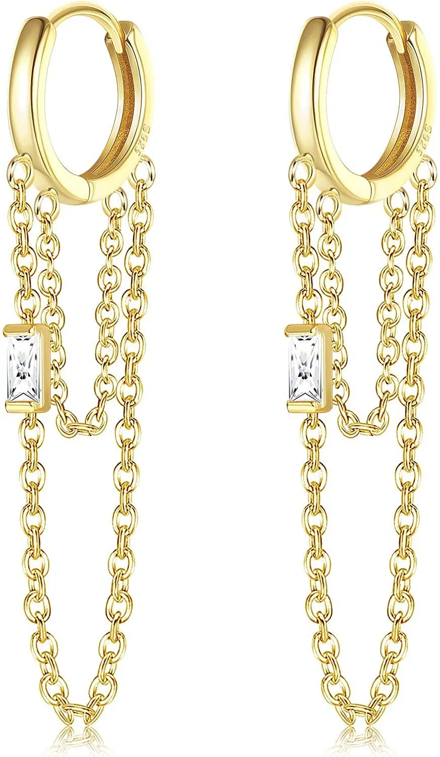 925 Sterling Silver Chain Hoop Ohrringe 18K Gold Plated Threader Dangle Ohrringe Knorpel Helix Huggie Cuff Ohrringe für Frauen