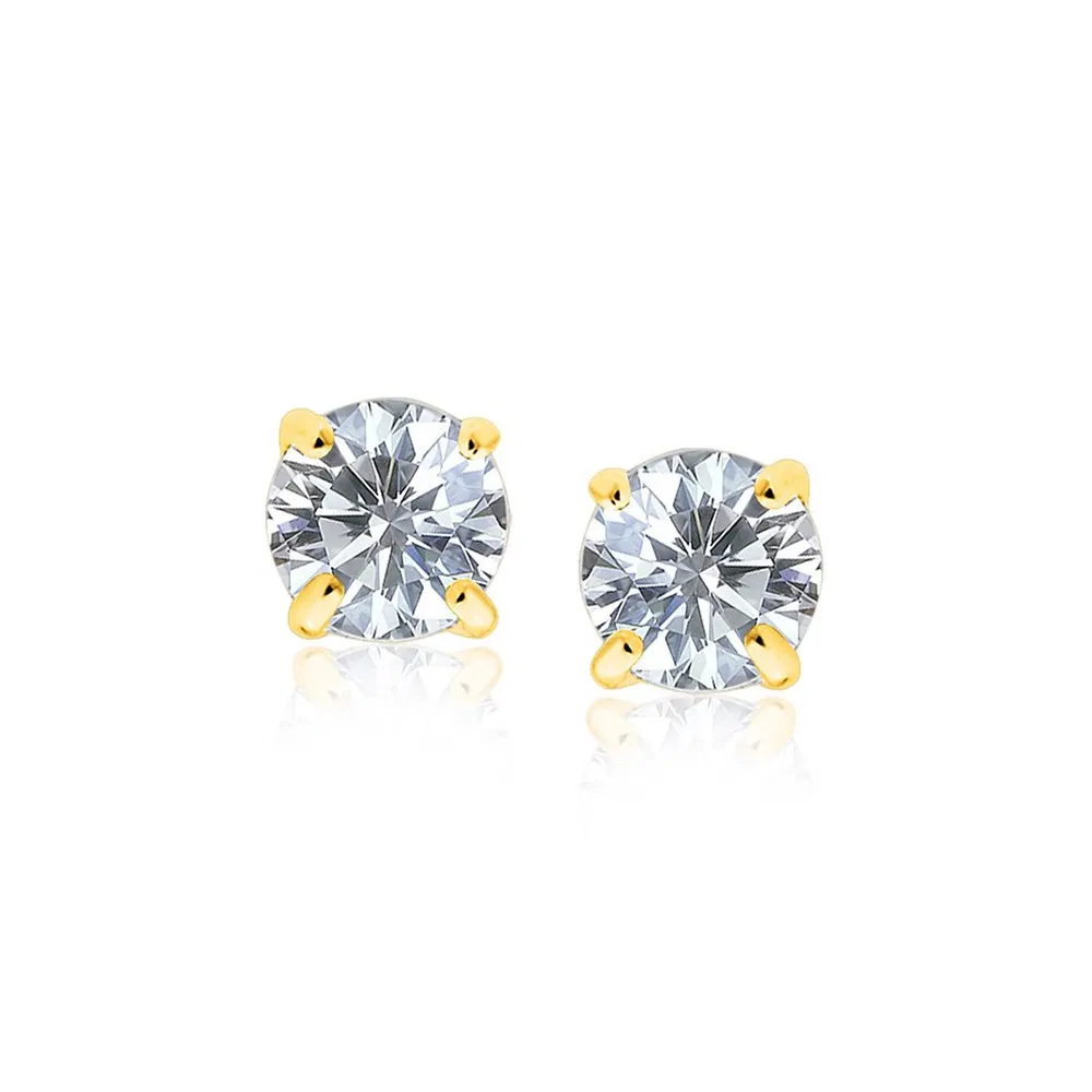 14 Karat Gelbgold Stud Ohrringe mit Weißfarben Facetted Cubic Zirkonia (7mm)