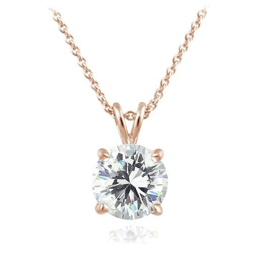 Zirkonia Ice 18K Rose Gold über Sterling Silber 2ct Round Solitaire Halskette mit Swarovski Zirkonia