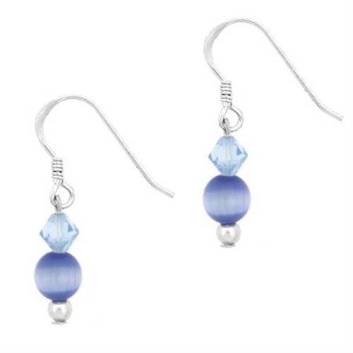 Sterling Silver Light Blue Cats Eye & Swarovski Elements Dangle Ohrringe