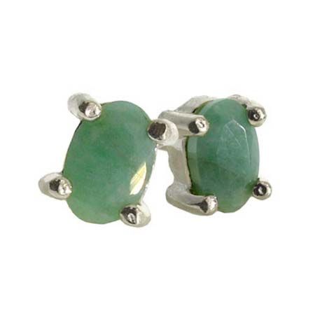 Sterling Silber .925 Echt Smaragdstein Oval Small Stud Ohrringe