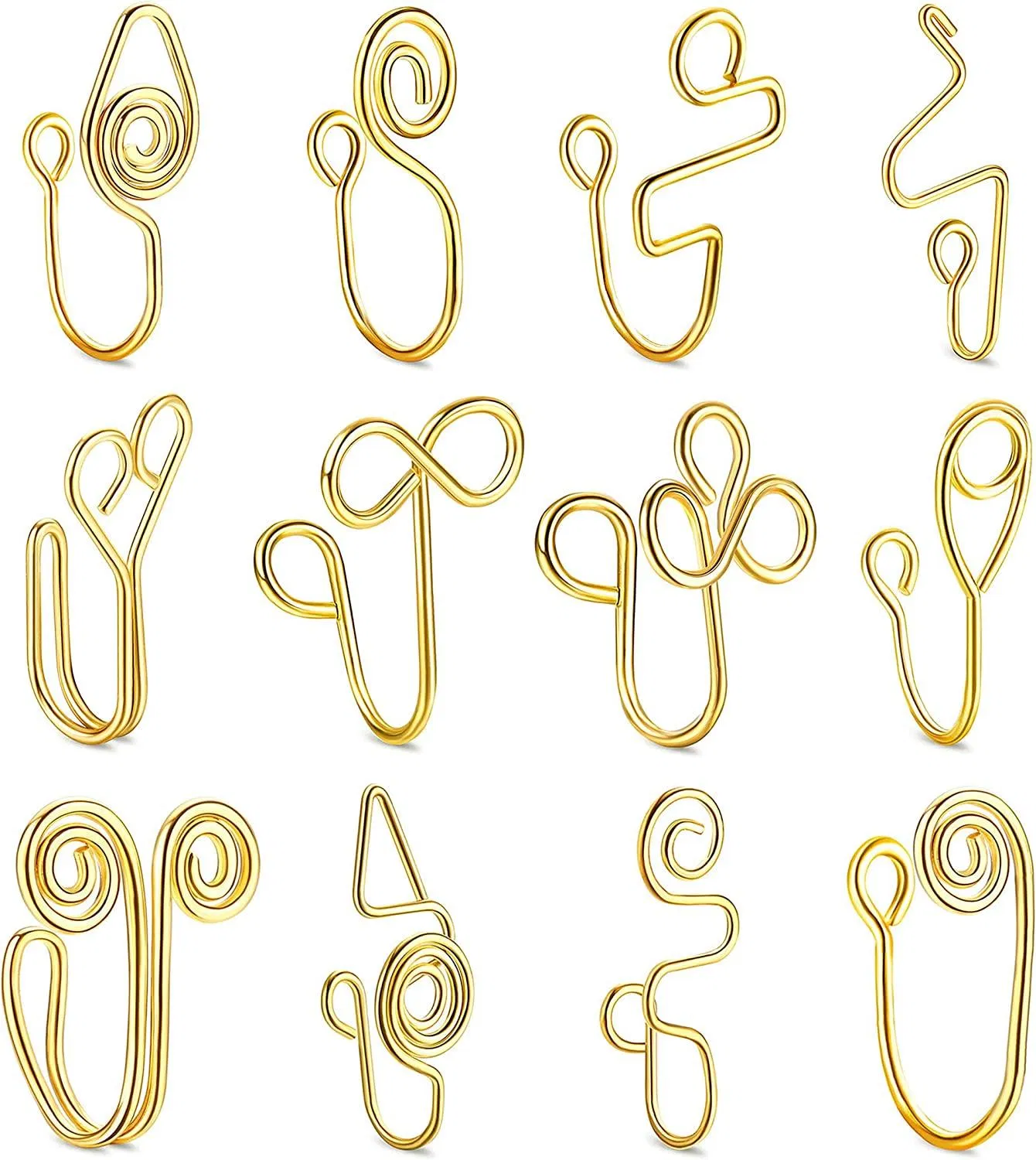 12Pcs Afrikanische Nasenmanschette Nicht-Piercing - Clip auf Nasenring Manschette für Frauen Einstellbare Fälschungen Nasenringe Gold Nasenmanschette für Nicht-Pierced Nase