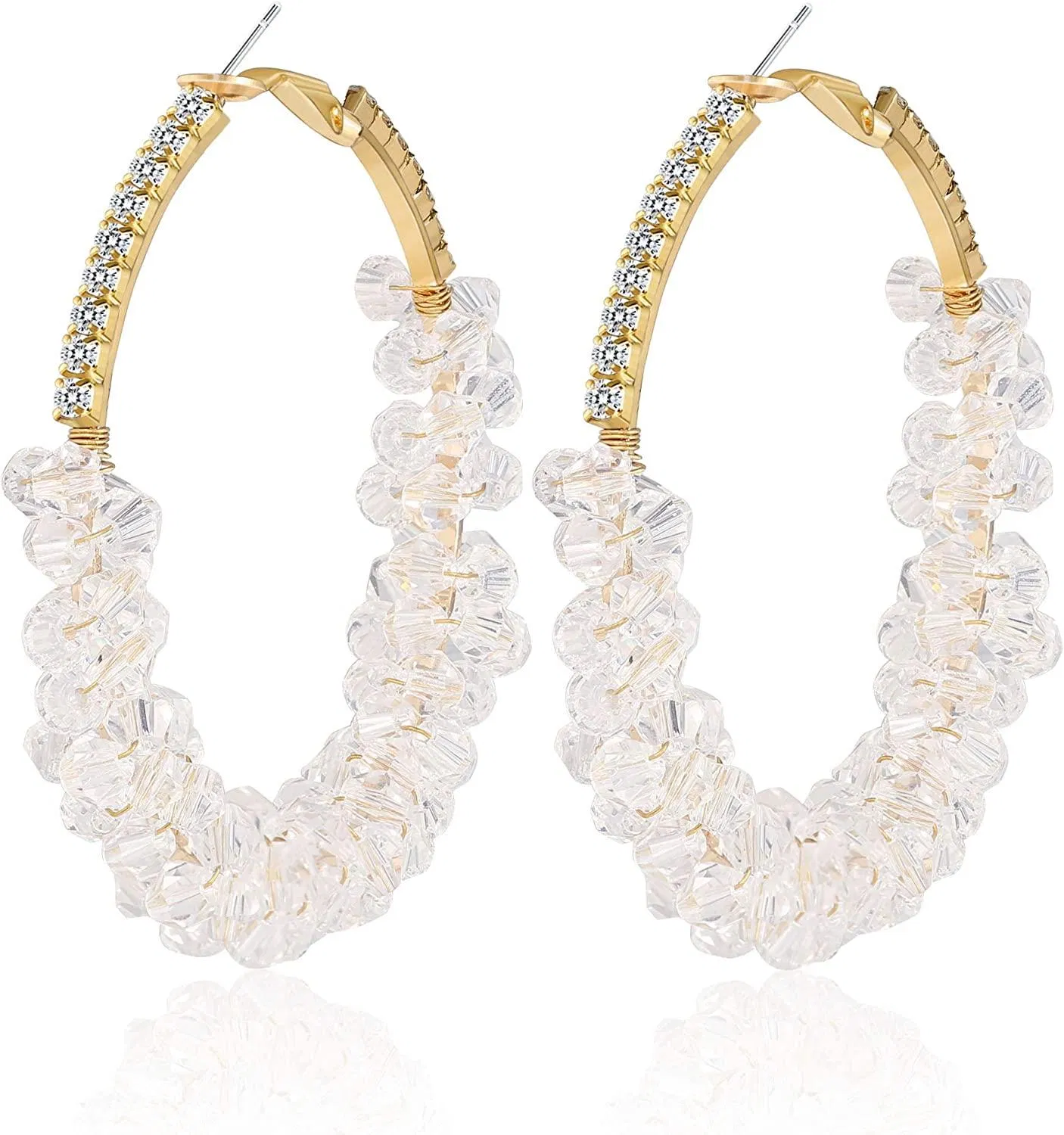 Mode Weiße Perlen Ohrringe für Frauen Kupfer Bohemian Crystal Ohrringe Statement Beaded Hoop Ohrringe Gold Plated