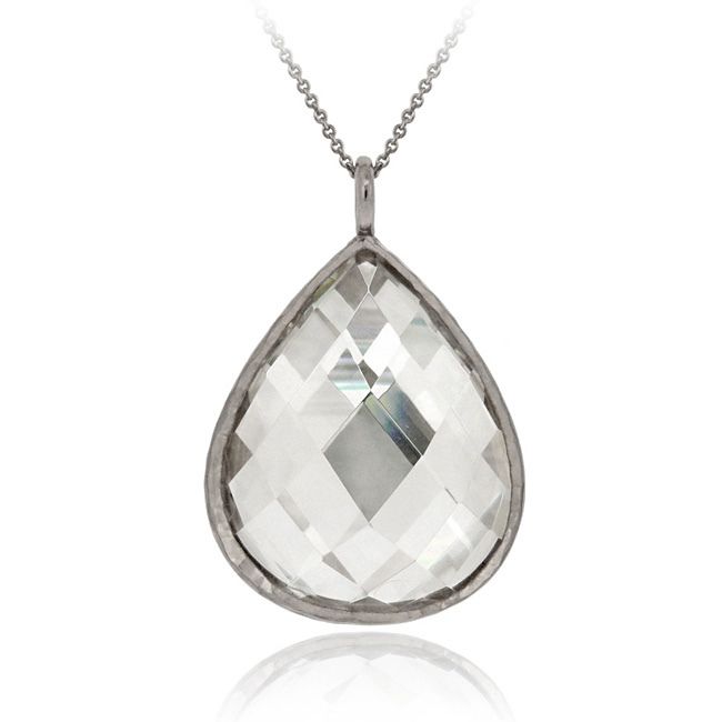 Schwarz Rhodium Overlay Sterling Silber CZ Tränentropfen Bürst Halskette