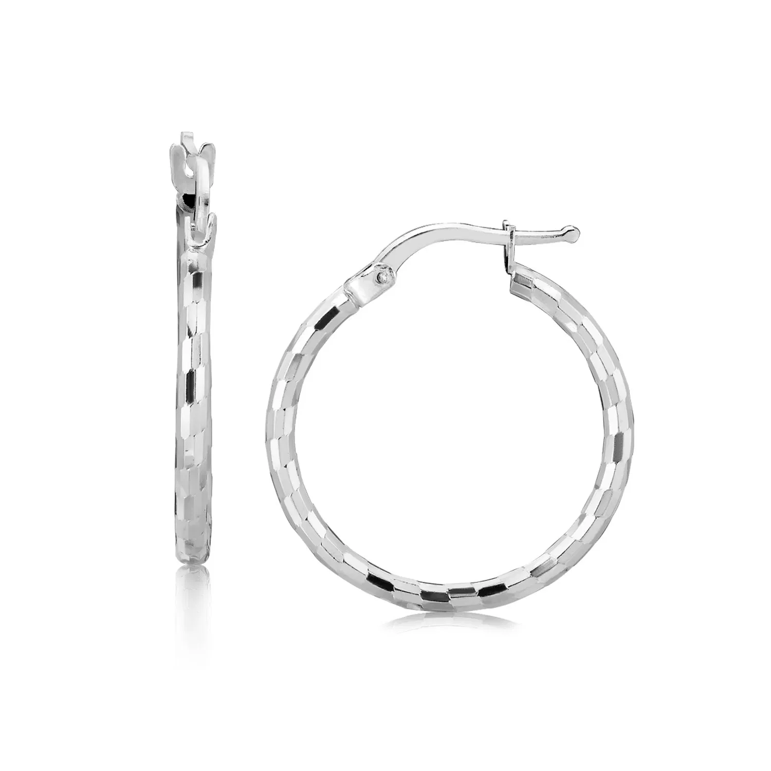 Sterling Silber Diamant Cut Hoop Ohrringe mit Rhodium Plating (2x20mm)