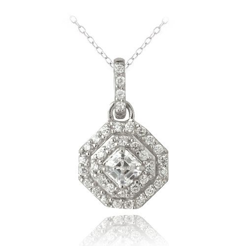 Sterling Silber Assher Cut CZ Octagon Dangle Halskette