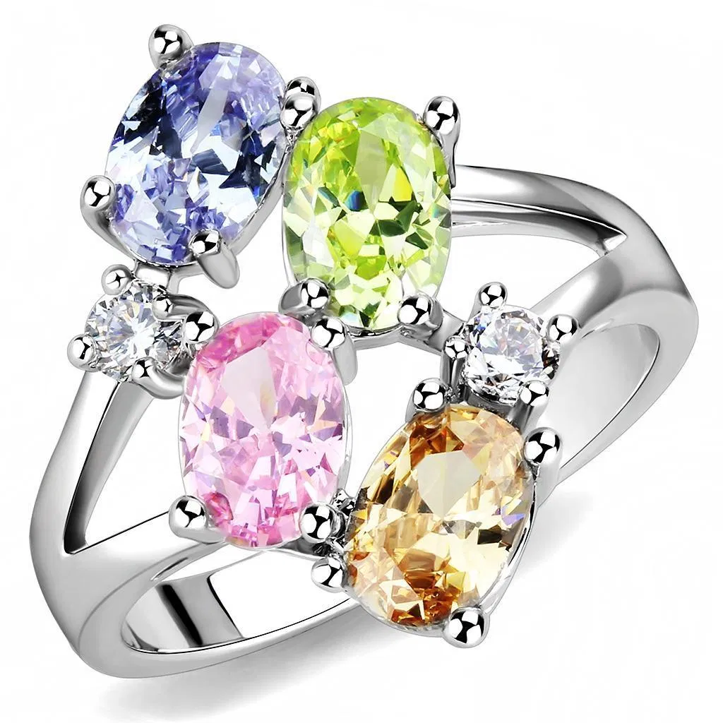 3W1474 - Rhodium-Messing - Ring mit AAA-Klasse CZ in mehreren Farben