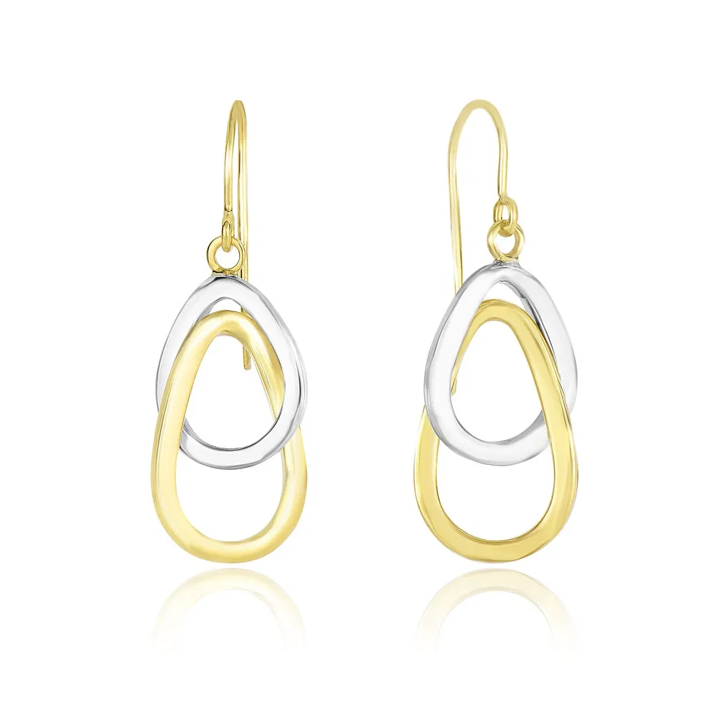 14 Karat Zwei-Ton - Gold Interlaced Open Teardrop Drop Ohrringe