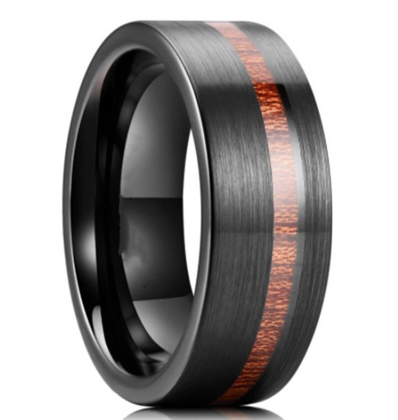 Pin Black Groove Holzkorn Edelstahl Ornament Mode Kreativ Ring