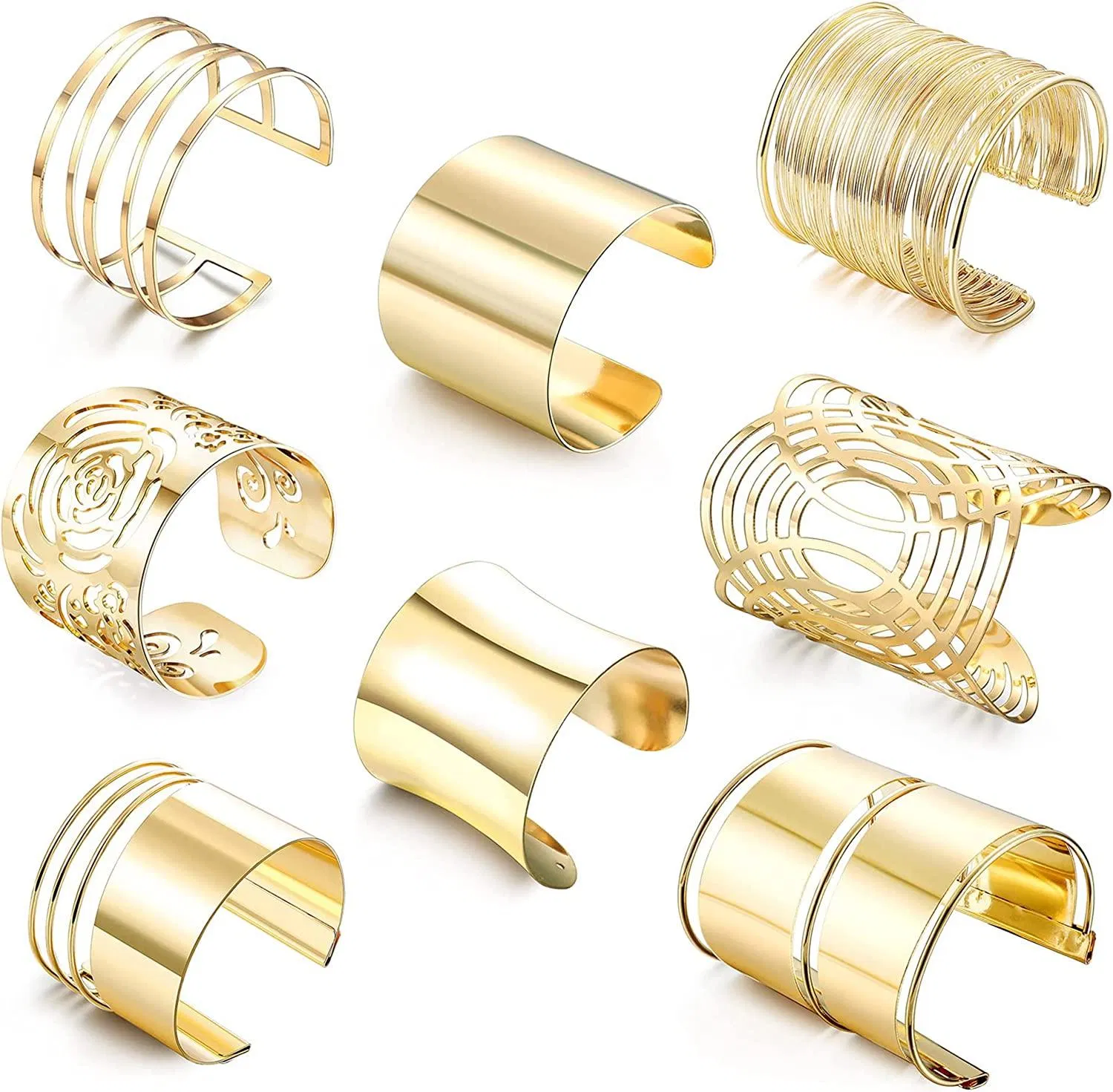 8pcs Gold Cuff Armbänder für Frauen Mädchen hypoallergenische offene breite Drahtarmbänder Arm Cuff verstellbare Handgelenk Schmuckset