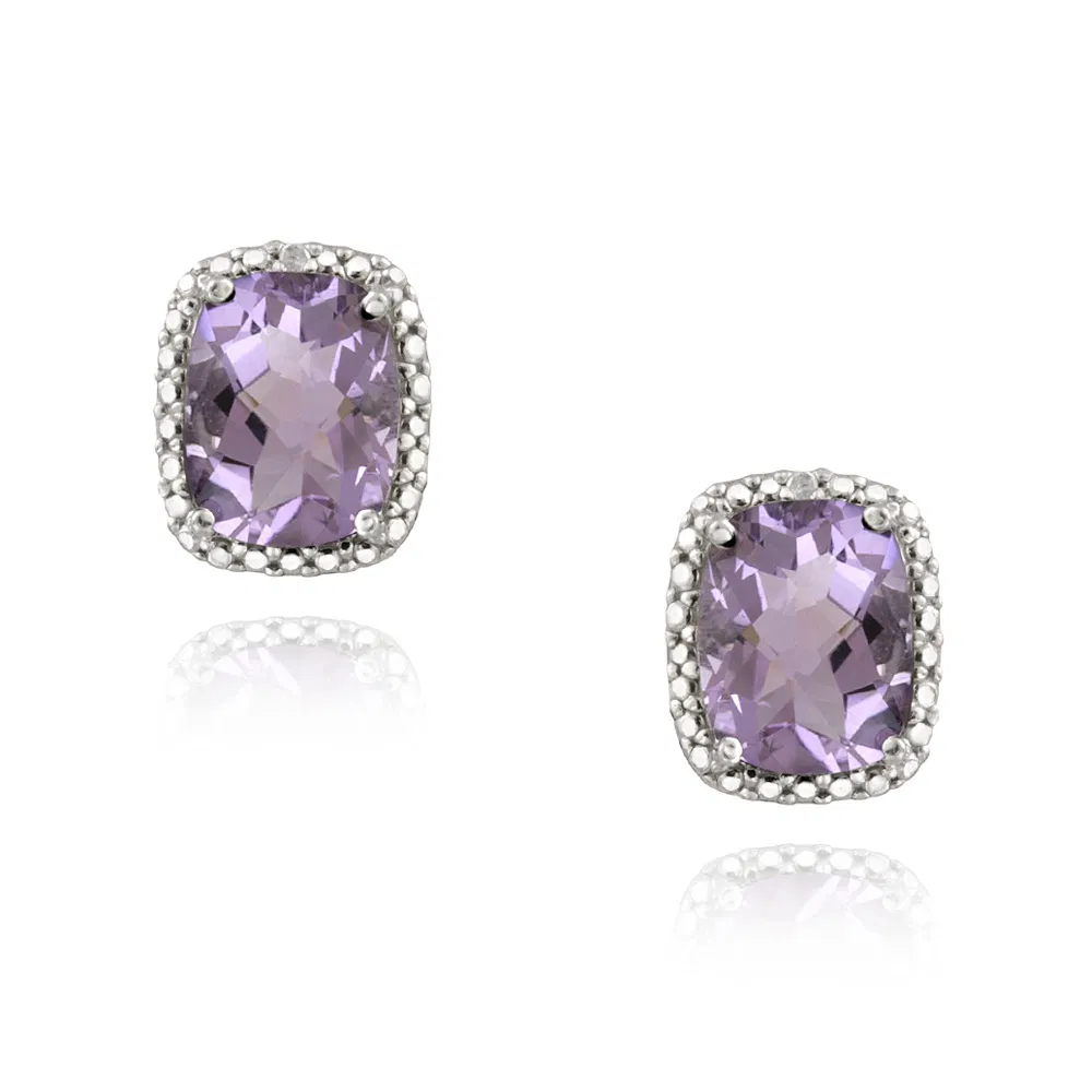 Sterling Silver 4ct Amethyst & Diamond Accent Cushion Cut Ohrringe