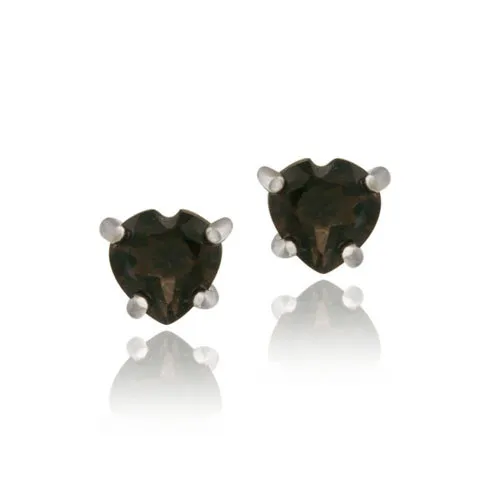 Sterling Silber .80ct Smokey Quarz 5mm Herz Stud Ohrringe