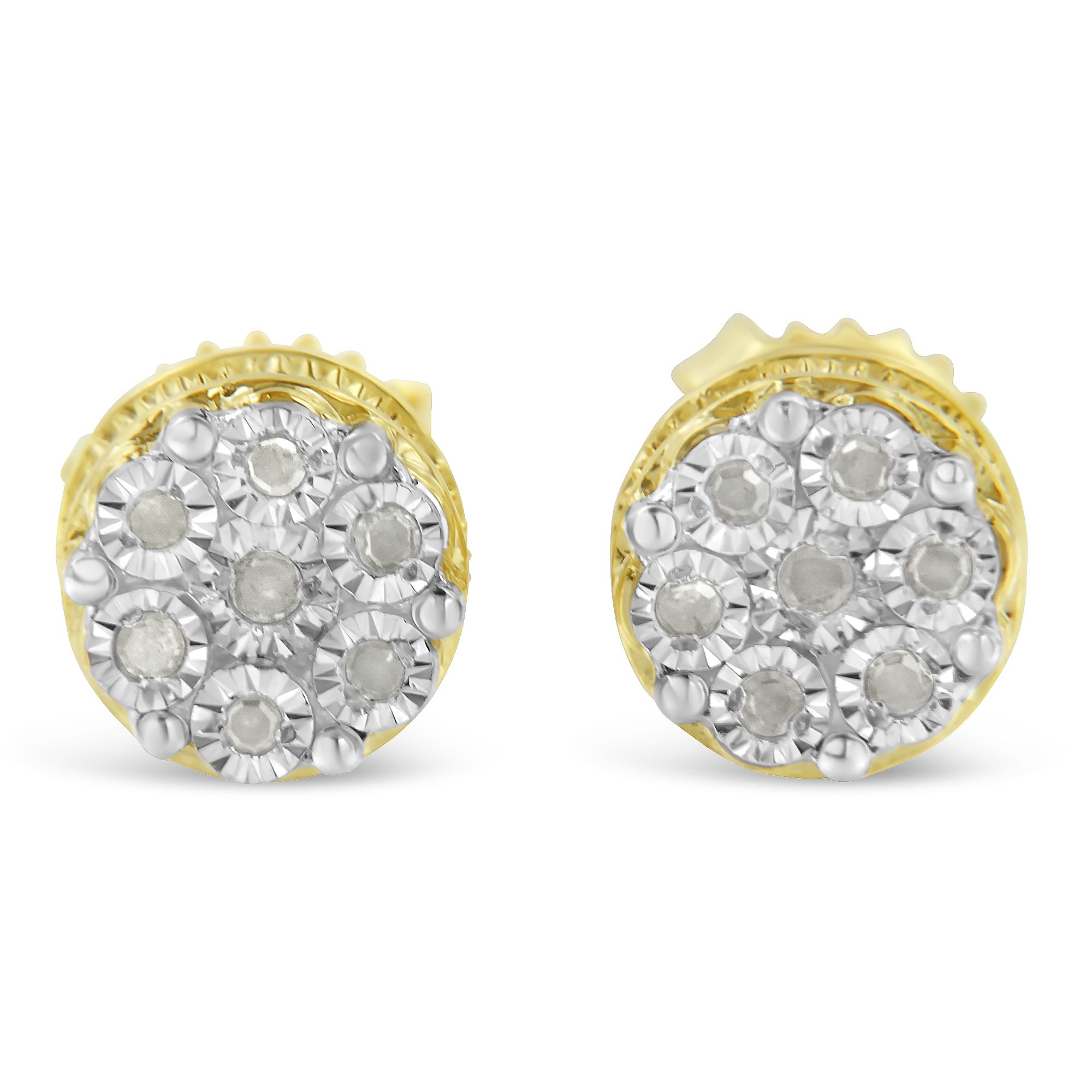 14K Gelbgold Plated .925 Sterling Silber 1 / 7 Cttw Diamant Miracle Set Stud Ohrringe (I-J Farbe, I3 Promo Klarheit)