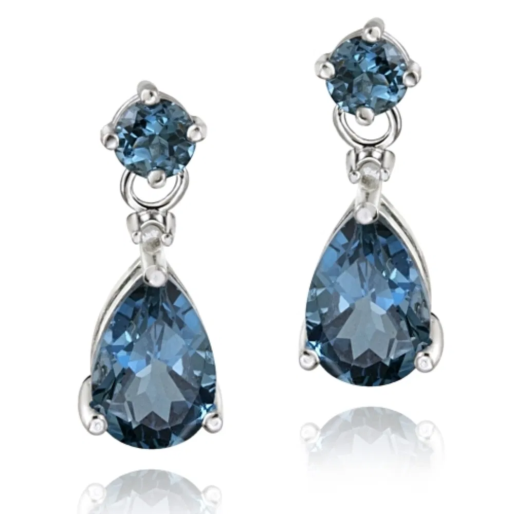 Sterling Silber 3,6ct London Blue Topaz & Diamond Accent Teardrop Ohrringe